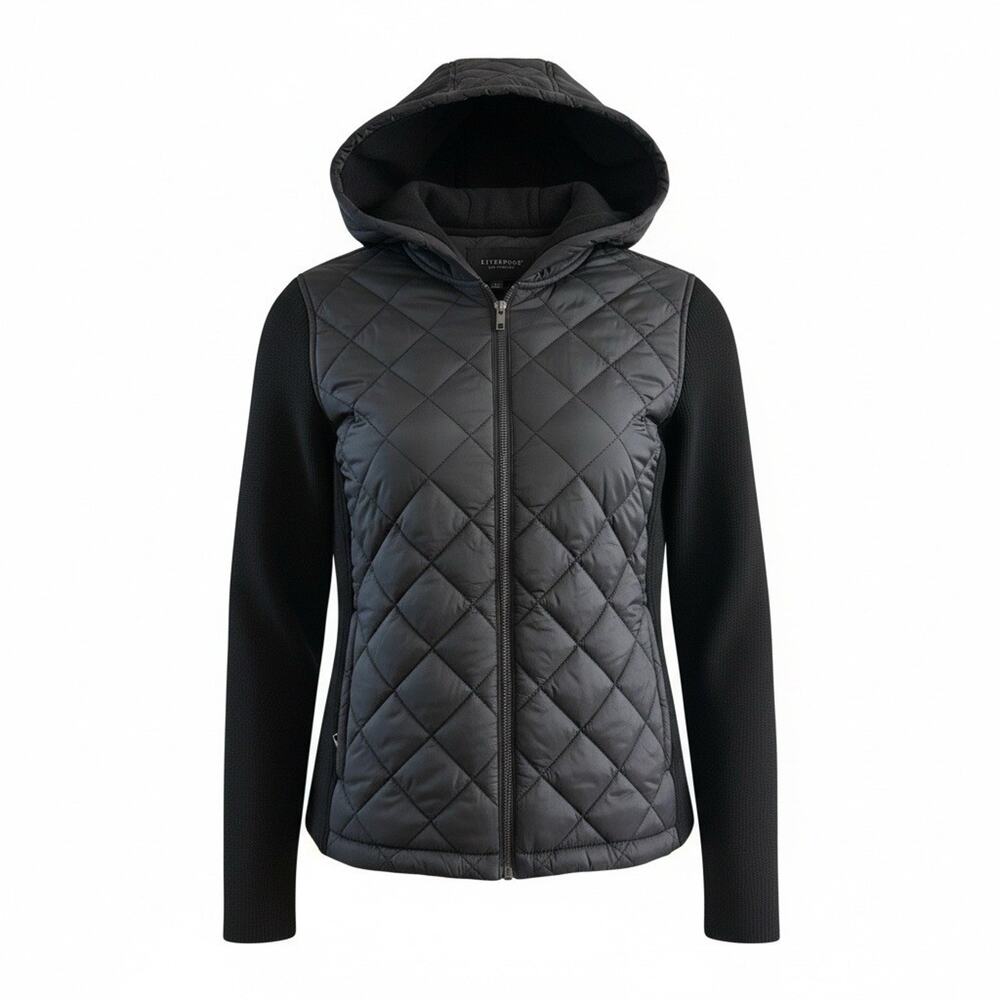 LIVERPOOL LOS ANGELES WOMEN’S LONG SLEEVE QUILTED FRONT FULL ZIP HOODED JACKET M